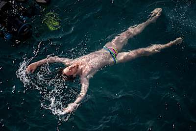 Gary Hunt takes a moment to enjoy the water after diving in Polignano.