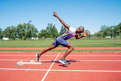 Letsile Tebogo trains at the track in Salzburg, Austria..