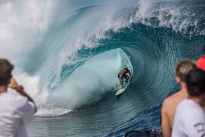 Kauli Vaast surfs in Tahiti on May 13, 2024 