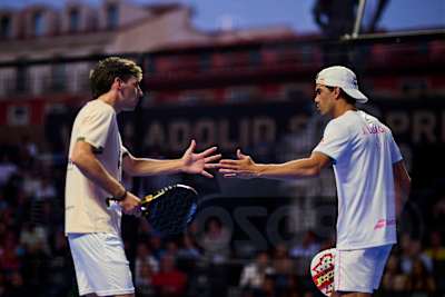 Franco Stupaczuk and Juan Lebrón team up on court during the Oysho Valladolid Premier Padel P2 event in Valladolid, Mexico, lighting up the 2025 season with dynamic Red Bull energy