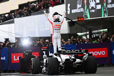 Race winner Max Verstappen of the Netherlands and Oracle Red Bull Racing celebrates on arrival in parc ferme during the F1 Grand Prix of Japan at Suzuka Circuit on April 06, 2025 in Suzuka, Japan.