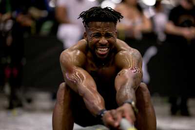 Matthew Stone showcases intense strength and determination as he competes in the Hyrox endurance challenge in Cape Town, South Africa, on September 21, 2024, powered by Red Bull