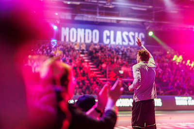 Armand Mondo Duplantis salutes a vibrant crowd at Red Bull Mondo Classic, Uppsala, Sweden, on March 13, 2025, setting the scene for electrifying pole vault action.
