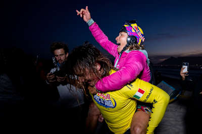 Andrea Principi celebrates his Red Bull King of the Air win in 2024 with his mother, who 