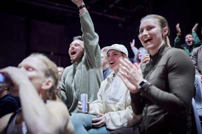 Lucy Procter cheers for the competitors at the World Fitness Project Finals 2025 in Copenhagen, Denmark on December 19, 2025. 