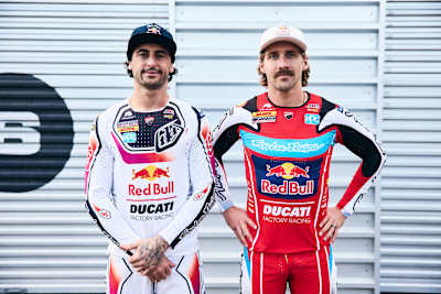 Dylan Ferrandis and Justin Barcia at Troy Lee Designs Red Bull Ducati Factory Racing launch in Winchester, California, USA on January 6, 2026.