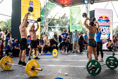 Participants perform during the Red Bull Gym Clash World Final in Athens, Greece, on October 4, 2025.
