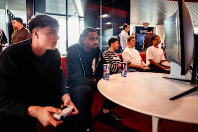 Participants play EA FC 27 at the Red Bull Wings Cup in Brussels, Belgium, in September 2026.