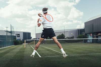 Flavio Cobolli strikes a powerful forehand during training in Grosseto, Italy, in June 2026.