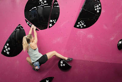 Shauna Coxsey bouldering at The Climbing Hangar Matchworks in Liverpool, United Kingdom on January 4, 2021. 