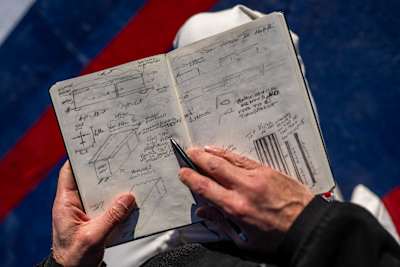 Notebook showing plans for the Train Landing feat.