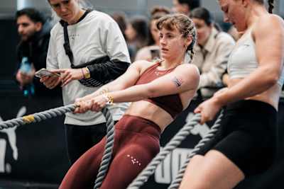 Noemi Naujoks performs during the Red Bull Hyrox in Vienna, Austria on February 8, 2026.