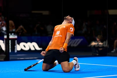 Alejandro Galán celebrates following the finals of the Miami Premier Padel P1 in the United States in March 2026.