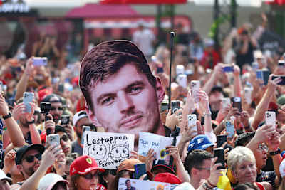 Fans of Max Verstappen at the stage prior to final practice ahead of the F1 Grand Prix of Abu Dhabi at Yas Marina Circuit in Abu Dhabi, United Arab Emirates in 2025. 