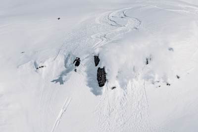 Manon Loschi carves a line at the YETI Natural Selection Ski finals in Alaska, USA. 