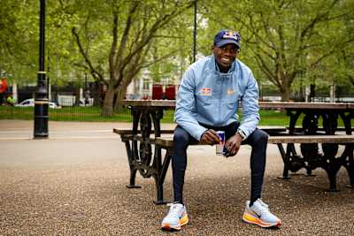 Jacob Kiplimo sits in Hyde Park ahead of competing in the 2026 London Marathon. 