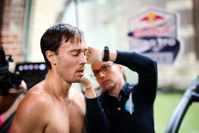 Michael Strasser gets ready for Red Bull Road to Hyrox in Vienna, Austria on December 6, 2025, showcasing pre-race focus and dynamic Red Bull energy