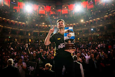 On April 6, 2026, Hera lifts the Red Bull Wololo trophy at the Royal Albert Hall in London, capturing the energy and excitement of the iconic esports showdown