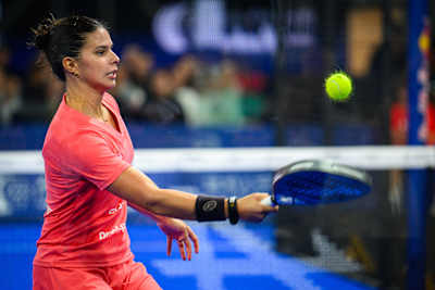 Delfina Brea Senesi of Argentina in action during the Alpine Paris Major Premier Padel semi-final match held at the Roland Garros Stadium in Paris, France on September 13, 2025.