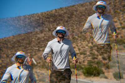 Arda Saatçi running through Death Valley during the 2026 Red Bull Cyborg Season Ultra 600.