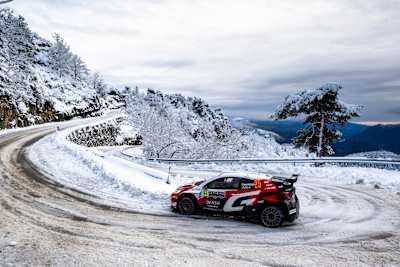 Yuki Yamamoto (JPN) James Fulton (IRL) Of team PRINTSPORT are seen performing during the World Rally Championship Monte-Carlo in Gap, France on 25,January. 2025