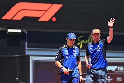 Isack Hadjar and Max Verstappen of Oracle Red Bull Racing on the drivers parade prior to the F1 Grand Prix of Austria at Red Bull Ring. 