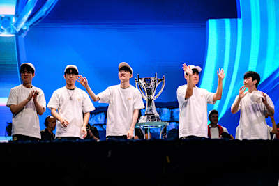 Event winner, T1 are seen at League of Legends World Championship in Seoul, South Korea on November 19, 2023.   