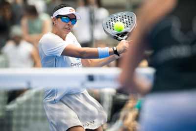 Delfina Brea Senesi of Argentina in action during the BNL Italy Major Premier Padel semi-final match held at the Foro Italico in Rome, Italy on June 6, 2026.