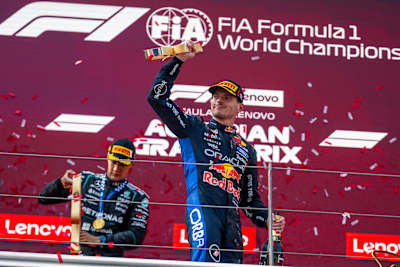 Max Verstappen seen on the podium after finishing second at the Austrian Grand Prix at the Red Bull Ring in Spielberg. 