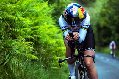 Cyclist Zoe Backstedt powers through the lush roads of Cheddar Gorge in the United Kingdom.