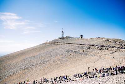 Spectators line Mont Ventoux during Stage 16 of the 2025 Tour de France, a 171.5km race from Montpellier to the legendary summit on 22 July