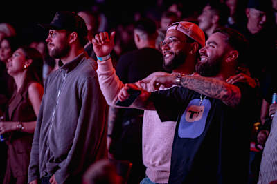 Memphis Depay smiles and dances in the crowd during Red Bull Symphonic in São Paulo, Brazil, on 8 August 2026.