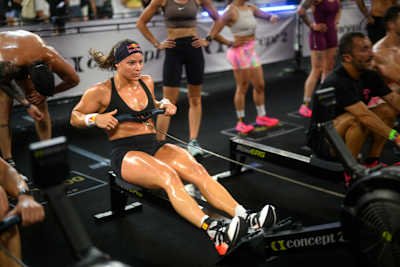 Laura Horváth competes for Hungary during the Double Mix races at the Hyrox World Championship in Stockholm. 