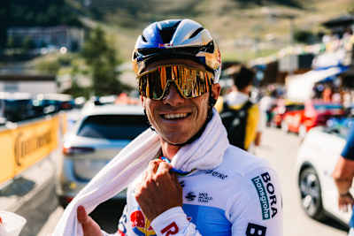Remco Evenepoel of Red Bull – BORA – hansgrohe smiles after Stage 18 of the 2026 Tour de France, from Voiron to Orcières Merlette in France