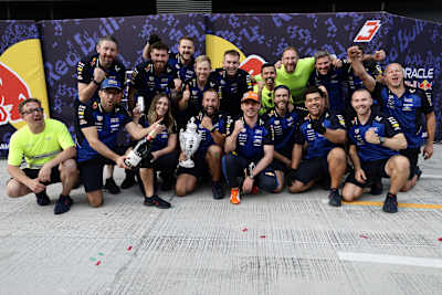 Max Verstappen of the Netherlands and Oracle Red Bull Racing celebrates with teammates during the F1 Grand Prix of Hungary at Hungaroring on July 26, 2026 in Budapest, Hungary. 