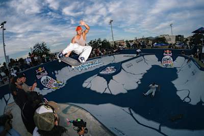 Jean Pantaleo performs a stylish stalefish during Red Bull Bowl Rippers in Marseille, France, on 2 September 2023.