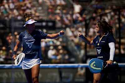 Beatriz Gonzalez and Paula Josemaria seen during the semi-finals of the Premier Padel P2 Valladolid, Spain in June 2026.