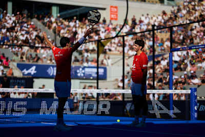 Agustin Tapia und Arturo Coello während des Halbfinales des Premier Padel Major Paris im September 2026.