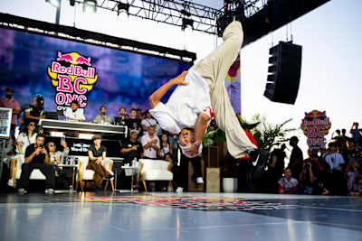 B-Boy Hong 10 of South Korea does a flip during his judge's showcase at Red Bull BC One National Final in San Diego, California, USA on August 22, 2026.   