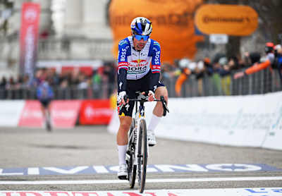Primož Roglič of Red Bull - BORA - hansgrohe crosses the finish line in third at the 106th Milano-Torino 2026.