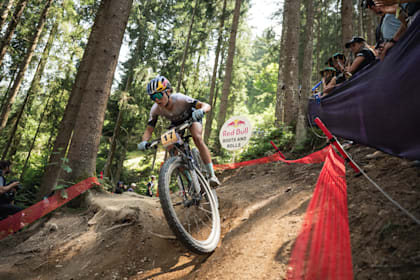 Kate Courtney performs at UCI XCO World Cup in Leogang, Austria on June 18, 2023. 