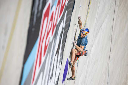 Alberto Ginés López performs during the Red Bull Dual Ascent in Verzasca, Switzerland on October 29, 2022.