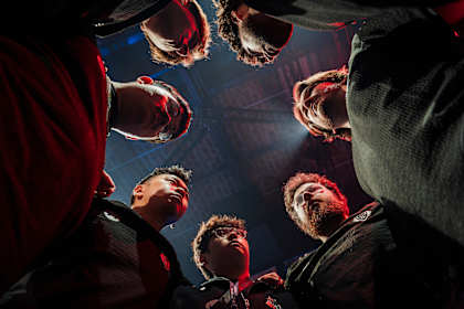 Team G2 esports huddling before match at Home Ground 2024 on November 22, 2024 in Berlin, Germany.