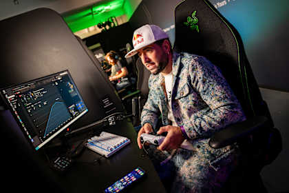 Arnaud "Séan" Garnier takes on EA SPORTS FC 26 at the Red Bull-powered launch event in London, United Kingdom, on 17th September 2025, showcasing dynamic gaming energy.