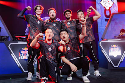 G2 celebrate at the Upper and Lower Finals Day of the Red Bull Home Ground World Final in New York City, NY on November 15, 2025.   