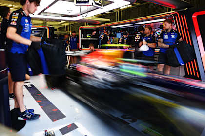 Isack Hadjar of France driving the (6) Oracle Red Bull Racing RB22 Red Bull Ford leaves the garage during day three of F1 Testing at Bahrain International Circuit on February 20, 2026 in Bahrain.