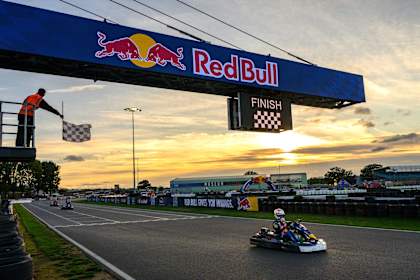 Max Verstappen crosses the finish line at Red Bull Max vs 100, Silverstone, Great Britain, September 16, 2026.