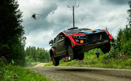 Teemu Suninen bei einem Auftritt während der Rallye-Weltmeisterschaft Finnland in Jyvasküla, Finnland, am 4. August 2023.