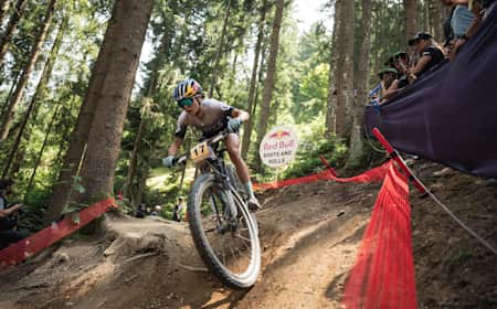 Kate Courtney performs at UCI XCO World Cup in Leogang, Austria on June 18, 2023. 