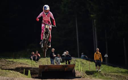 Tahnee Seagrave in action during the UCI DH World Cup in Val di Sole, Italy on June 15, 2024